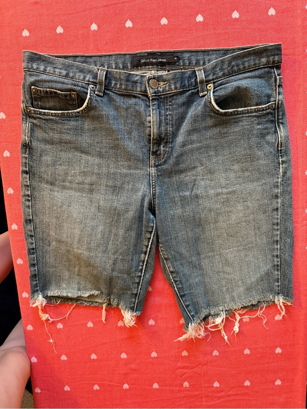 Calvin Klein Jeans Frayed Hem Mid-Blue Denim Bermuda Shorts
